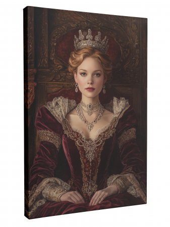 Tablouri personalizate Royal - Portret Regal Personalizat – Regină în Rochie de Catifea Roșie