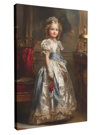 Tablouri personalizate Royal - Portret Regal Personalizat – Prințesă în Rochie de Bal Alb-Albastră