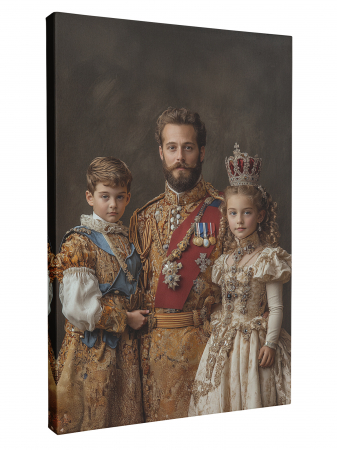Tablouri personalizate Royal - Un tablou personalizat cu o familie îmbrăcată în haine nobiliare, într-un decor sofisticat.