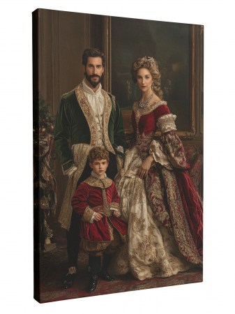 Tablouri personalizate Royal - Un tablou personalizat cu o familie regală, în haine de epocă elegante, într-un decor clasic și sofisticat.