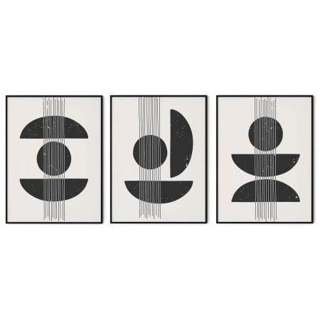 Set 3 tablouri Abstracte, print pe hartie foto Fine Art, Intaglio, postere moderne minimaliste, Alb Negru, pentru libing, birou, hol [5]