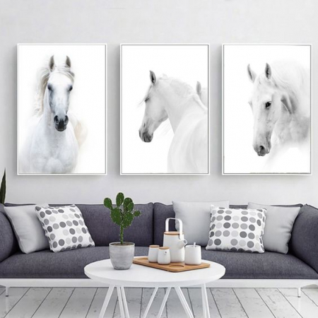 Tablouri Animale si Pasari - Set 3 tablouri elegant cu Cai, pentru living