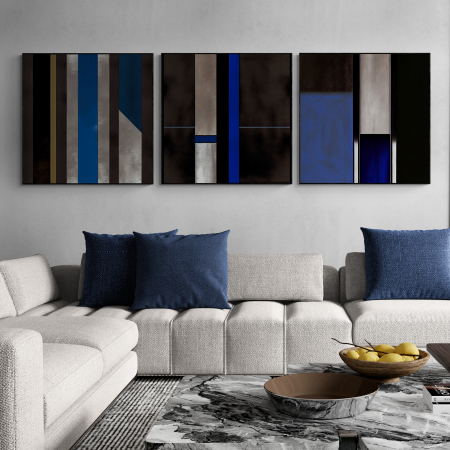 Set Tablouri Abstracte - Set 3 tablouri, Intaglio, Abstracte, color, Model minimalist, nuante de albastru electric, printuri moderne, pentru dormitor, living