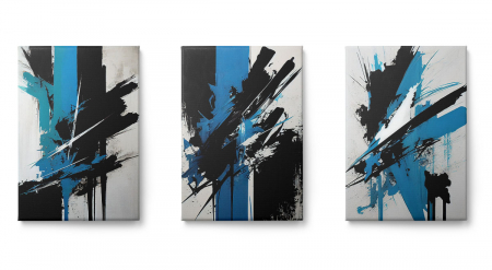 Set 3 tablouri, Intaglio, Abstracte, color, Model minimalist, nuante de albastru, printuri moderne, pentru birou [1]