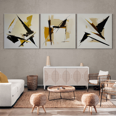 Set Tablouri Abstracte - Set 3 tablouri, Intaglio, Abstracte, color, Model minimalist, nuante de crem, printuri moderne, pentru living, hol