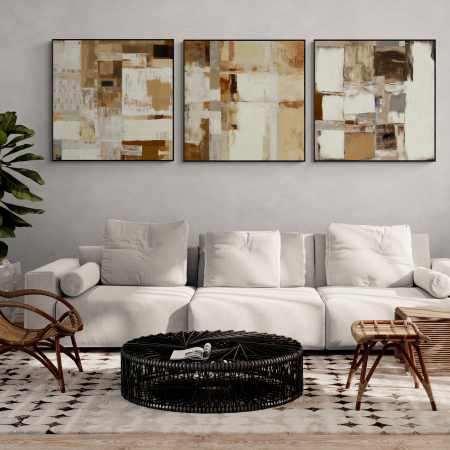 Set Tablouri Abstracte - Set 3 tablouri, Intaglio, Abstracte, color, Model minimalist, nuante de maro si crem, printuri moderne, pentru dormitor, living