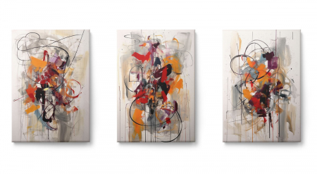 Set 3 tablouri, Intaglio, Abstracte, color, Model minimalist, nuante de portocaliu, printuri moderne, pentru living [1]
