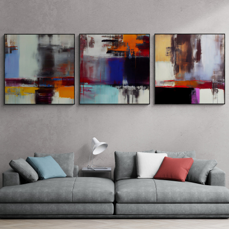 Set Tablouri Abstracte - Set 3 tablouri, Intaglio, Abstracte, color, Model minimalist, nuante de rosu, printuri moderne, pentru dormitor, living