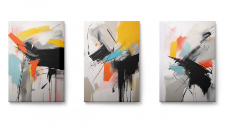 Set 3 tablouri, Intaglio, Abstracte, color, Model minimalist, nuante de galben, printuri moderne, pentru living - Copie [1]