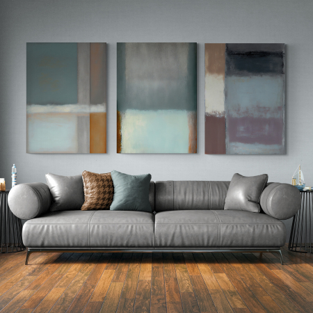 Set Tablouri Abstracte - Set 3 tablouri, Intaglio, Abstracte, color, Model minimalist, nuante de maro si turcuaz, printuri moderne, pentru living
