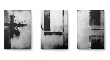 Set 3 tablouri, Intaglio, Abstracte, Model minimalist, nuante de negru si gri, printuri moderne, pentru bucatarie [1]