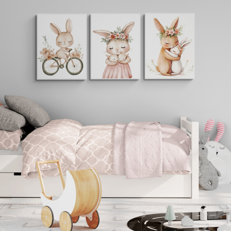 Tablouri Copii - Set de 3 tablouri abstracte roz pentru camera fetiței