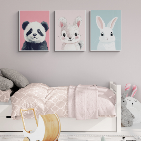 Tablouri Copii - Set de 3 tablouri abstracte moderne pentru camera fetiței