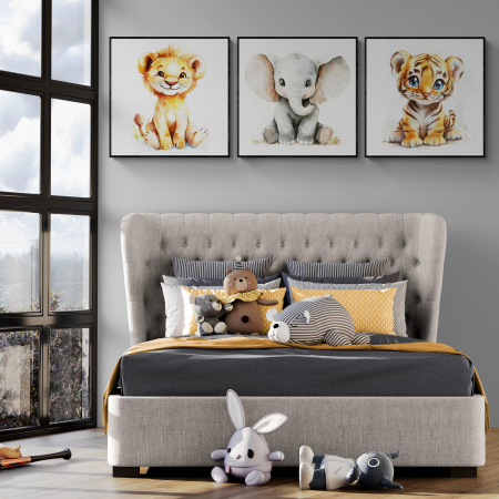 Tablouri Copii - Set de 3 tablouri abstracte cu animale pentru copii - Leu, Tigru, Elefant