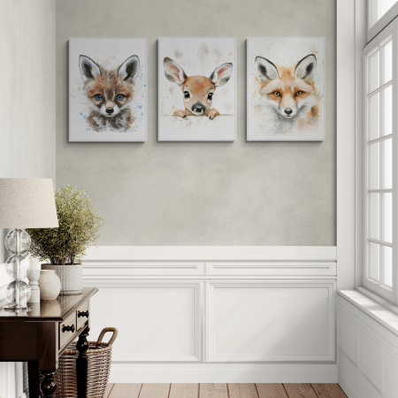 Tablouri Copii - Set de 3 tablouri pentru copii, stil acuarela, animale, moderne