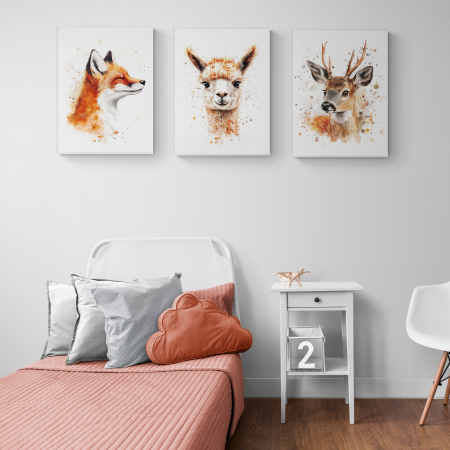 Tablouri Copii - Set 3 tablouri canvas, stil acuarela, animale, modern