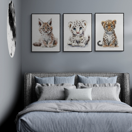 Tablouri Copii - Set de 3 tablouri abstracte cu feline pentru camera băiatului
