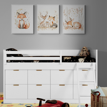 Tablouri Copii - Set de 3 tablouri cu pui de animale în pădure, ideal pentru copii.