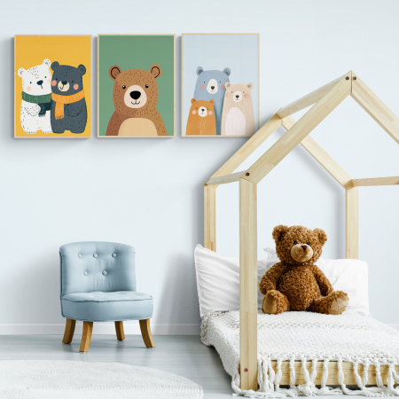 Tablouri Copii - Set de 3 tablouri canvas cu ursuleți pentru copii