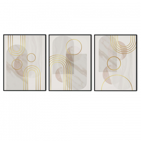Set 3 tablouri, Intaglio, Stil Abstracte, print pe hartie foto Fine Art, Albastru Auriu, postere moderne, geometrice, pentru living [5]