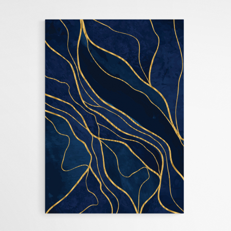 Set 3 tablouri, Intaglio, Stil Abstracte, print pe hartie foto Fine Art, Auriu, postere moderne, fundal albastru bleomarin, pentru living [2]