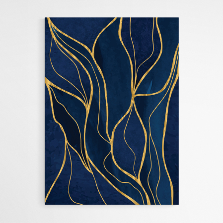 Set 3 tablouri, Intaglio, Stil Abstracte, print pe hartie foto Fine Art, Auriu, postere moderne, fundal albastru bleomarin, pentru living [4]