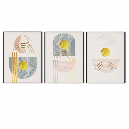 Set 3 tablouri, Intaglio, Stil Abstracte, print pe hartie foto Fine Art, Auriu, culori pale, postere moderne, minimalis, pentru dormitor, living [5]