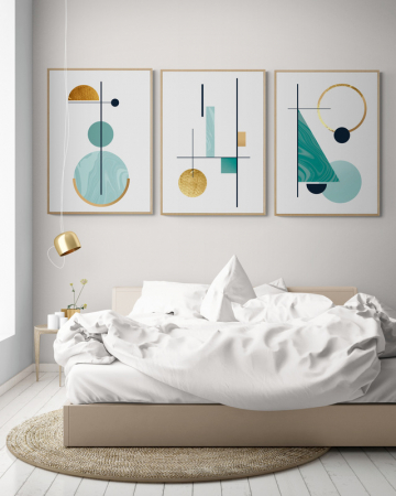 Set Tablouri Abstracte - Set 3 tablouri, Intaglio, Stil Abstracte, print pe hartie foto Fine Art, Auriu, Minimaliste, postere moderne, fundal alb, pentru dormitor