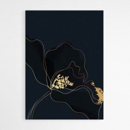 Set 3 tablouri, Intaglio, Stil Abstracte, print pe hartie foto Fine Art, Auriu, Flori pe fundal negru, postere moderne, pentru living [3]