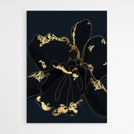 Set 3 tablouri, Intaglio, Stil Abstracte, print pe hartie foto Fine Art, Auriu, Flori pe fundal negru, postere moderne, pentru living [2]