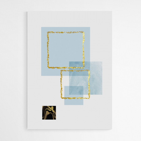 Set 3 tablouri, Intaglio, Stil Abstracte, print pe hartie foto Fine Art, Auriu, postere moderne, forme geometrice Patrate, pentru living [2]