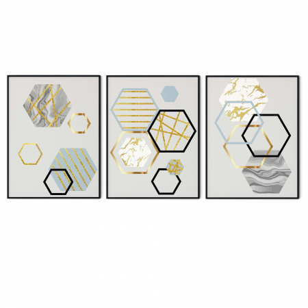 Set 3 tablouri, Intaglio, Stil Abstracte, print pe hartie foto Fine Art, Auriu, postere moderne, forme geometrice, pentru living [5]