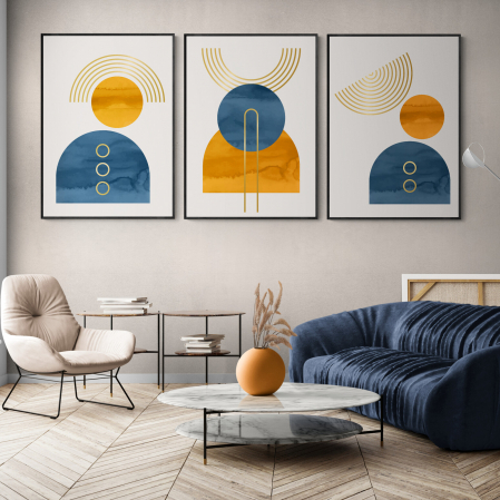 Set Tablouri Abstracte - Set 3 tablouri, Intaglio, Stil Abstracte, print pe hartie foto Fine Art, postere moderne, color, pentru casa, birou