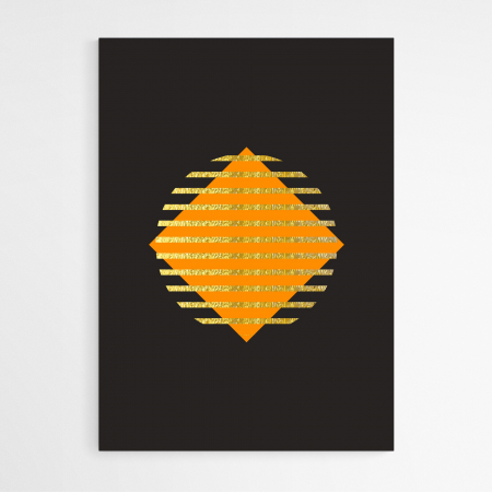 Set 3 tablouri, Intaglio, Stil Abstracte, print pe hartie foto Fine Art, postere moderne, fundal negru, forme geometrice, patrat portocaliu, pentru living [2]