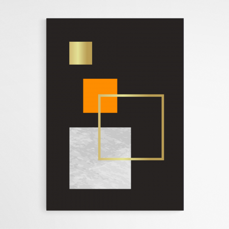 Set 3 tablouri, Intaglio, Stil Abstracte, print pe hartie foto Fine Art, postere moderne, fundal negru, forme geometrice, patrat portocaliu, pentru living [3]