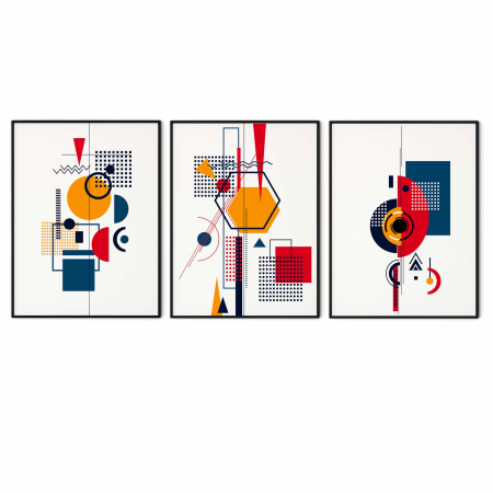 Set 3 tablouri, Intaglio, Stil Abstracte, print pe hartie foto Fine Art, postere figuri geometrice, multicolor, pentru camera copii, dormitor [5]