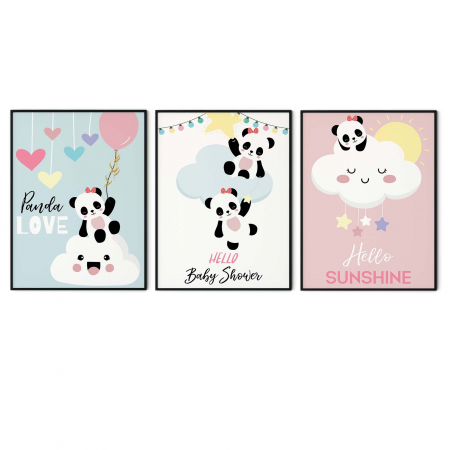 Set de 3 tablouri cu urși panda, stil animație, pentru copii [1]