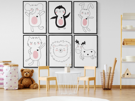 Tablouri Copii - Set de 4 tablouri colorate cu animăluțe pentru copii pe hârtie Fine Art.