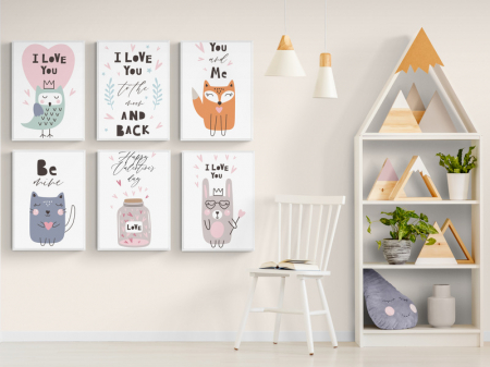 Tablouri Copii - Set de 3 tablouri moderne cu animale și mesaje pentru camera copiilor.