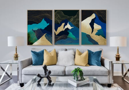 Set Tablouri Abstracte - Set 4 tablouri, Intaglio, Stil Abstracte, print pe hartie foto Fine Art, Auriu, Munti, postere moderne, pentru living