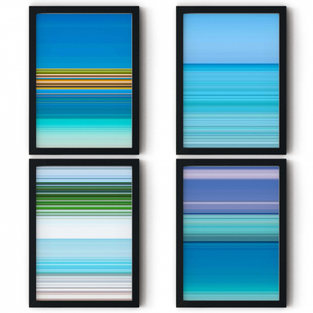Set 4 tablouri, Intaglio, Stil Abstracte, print pe hartie foto Fine Art, postere moderne, color, nuante de albastru turcoaz [6]