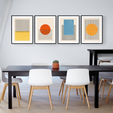 Set Tablouri Abstracte - Set 4 tablouri, Intaglio, Stil Abstracte, print pe hartie foto Fine Art, postere moderne, geometrice, pentru dormitor