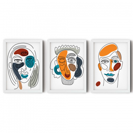 Set 4 tablouri, Intaglio, Abstracte, multicolor, print pe hartie foto Fine Art, Portrete minimaliste, postere moderne, pentru living, dormitor [6]