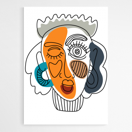 Set 4 tablouri, Intaglio, Abstracte, multicolor, print pe hartie foto Fine Art, Portrete minimaliste, postere moderne, pentru living, dormitor [5]