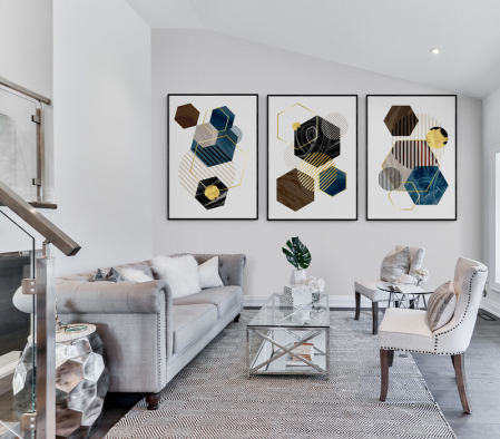 Set Tablouri Abstracte - Set 3 tablouri, Intaglio, Abstracte, color, print pe hartie foto Fine Art, Forme geometrice, postere moderne, pentru dormitor, living, birou