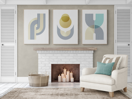Set Tablouri Abstracte - Set 3 tablouri, Intaglio, Abstracte. color, print pe hartie foto Fine Art, forme geometrice, postere moderne minimaliste, pentru casa, birou