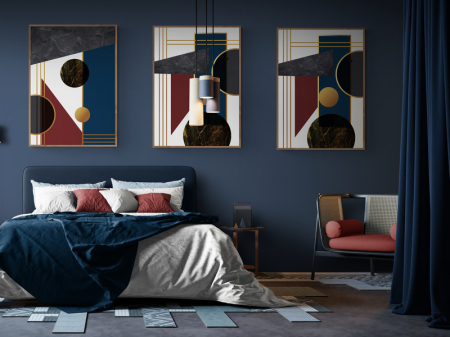 Set Tablouri Abstracte - Set 3 tablouri, Intaglio, Abstracte. color, print pe hartie foto Fine Art, forme geometrice, postere moderne, pentru casa, birou