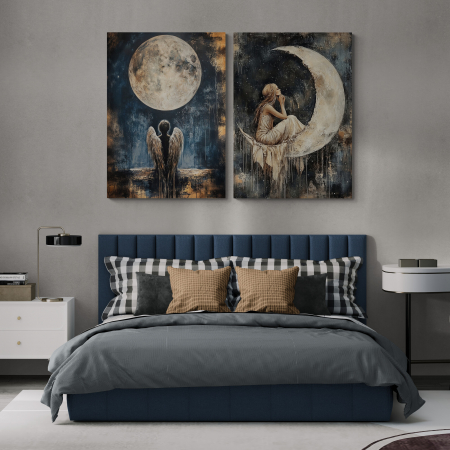 Tablouri Buddha - tablouri canvas în nuanțe de albastru și auriu Înger și Lună