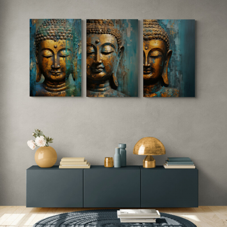 tablouri portrete abstracte ale lui Buddha în nuanțe aurii și turcoaz [1]
