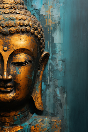 tablouri portrete abstracte ale lui Buddha în nuanțe aurii și turcoaz [4]